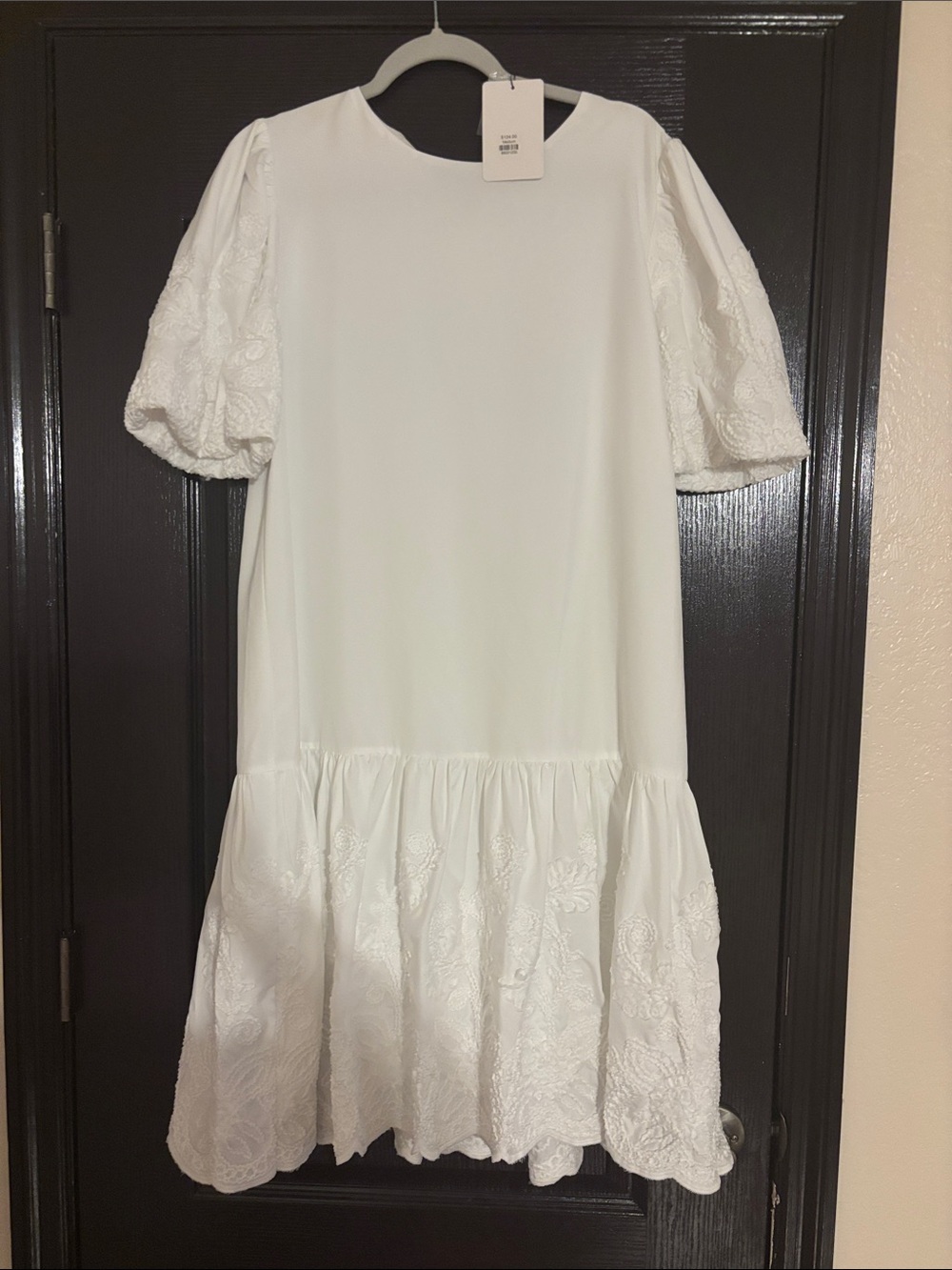 White Embroidered Puff-Sleeve Kids Dress